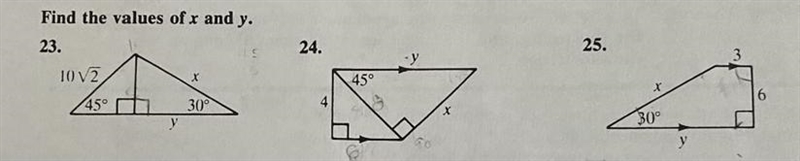 How do I find the values of x & y without using the Pythagorean theorem? It’s-example-1