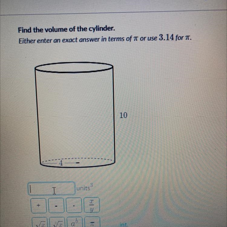 Find the volume of the cylinder.-example-1