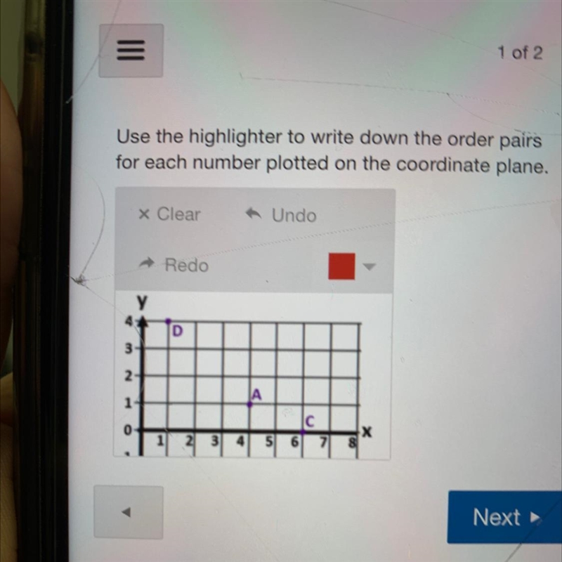 Use the highlighter to write down the order pairs for each number plotted on the coordinate-example-1