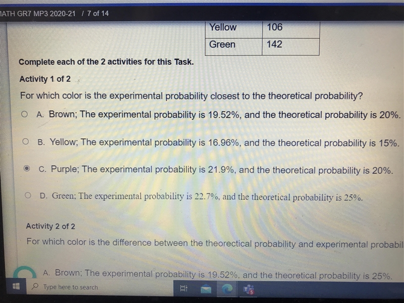 Help? A game of chance has a spinner with five equal-sized sections. The results of-example-1