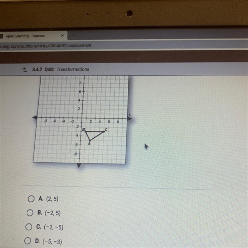 If ABC is reflected across the y-axis, what are the coordinates of A?-example-1