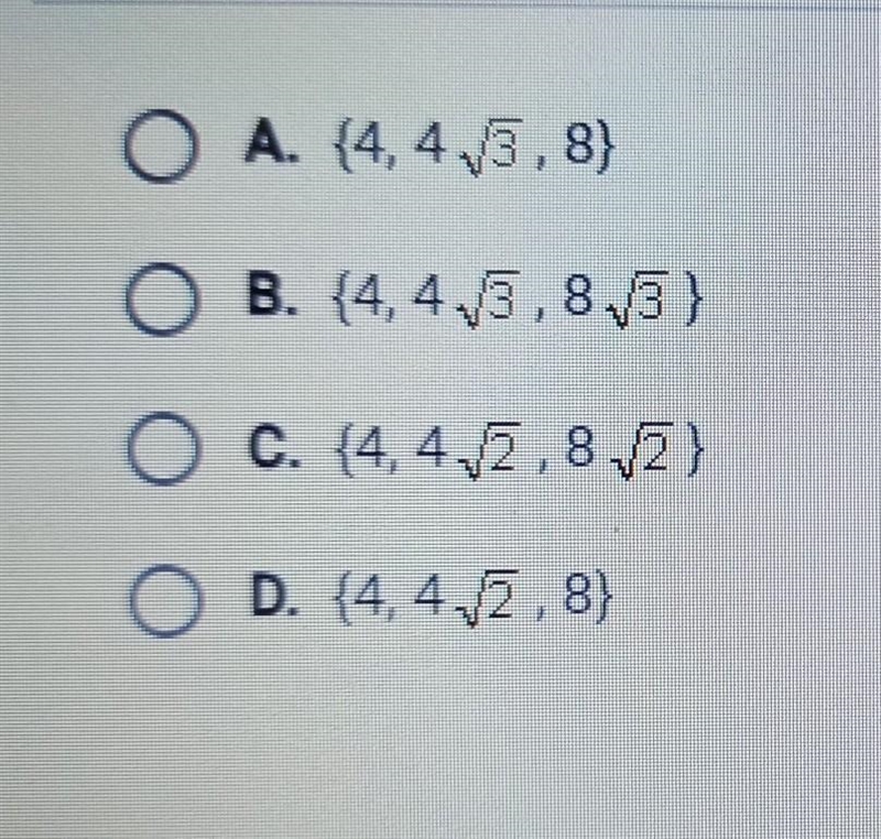 Which set of values could be the side lengths of a 30 60 90 triangle?​-example-1