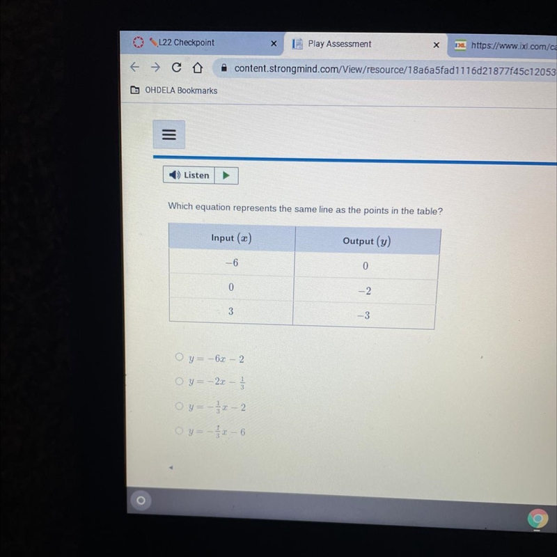 Which equation represents the same line as the points in the table-example-1