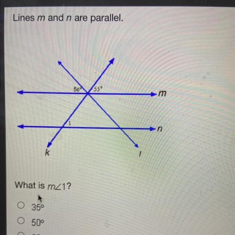 Lines m and n are parallel. what is m<1 pls help :)-example-1