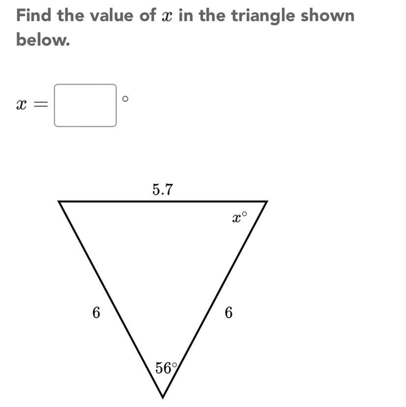 Find the value of x in the triangle shown below-example-1