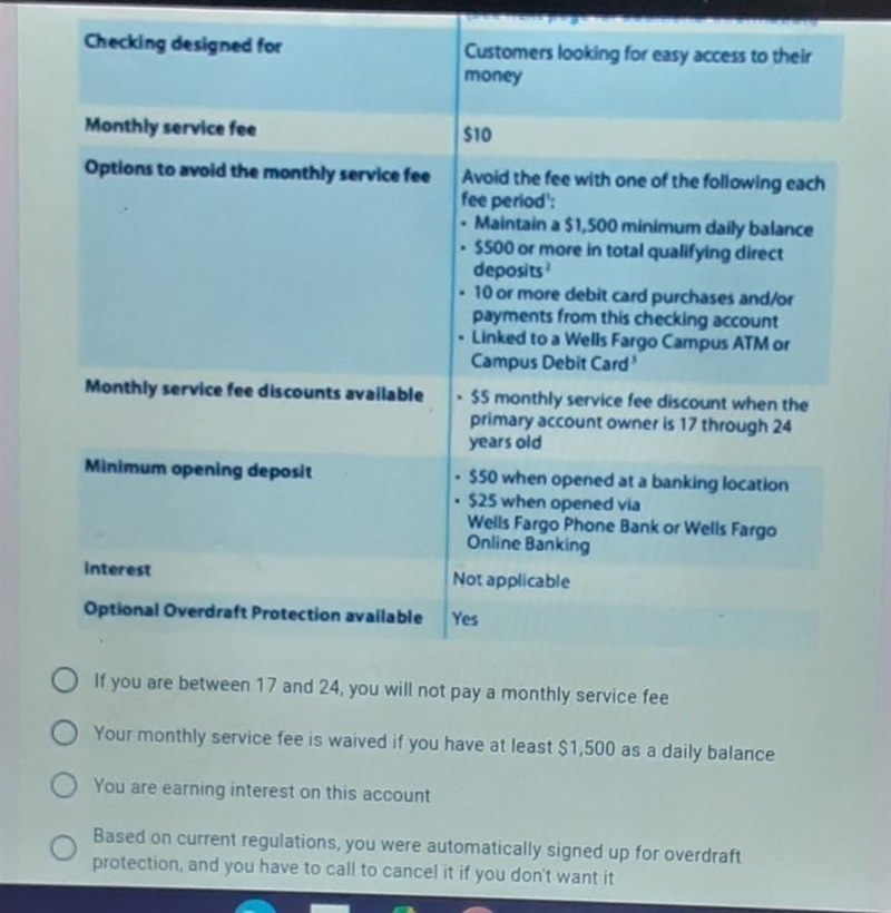 You're a customer with an everyday checking account. indicate which statement below-example-1