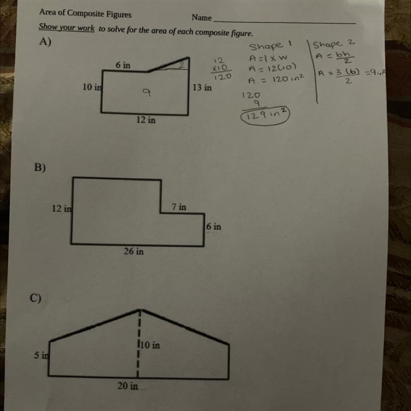 Show work to solve for the area of each composite figure-example-1