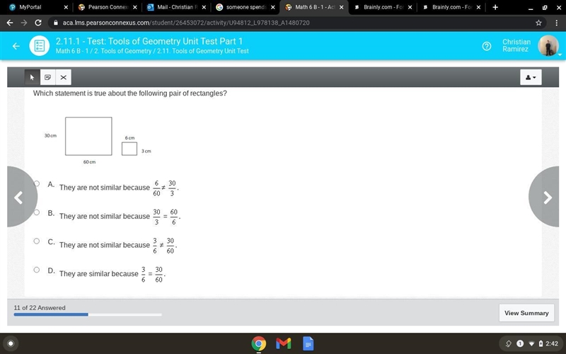 Which statement is true about the following pair of rectangles? Two rectangles are-example-1