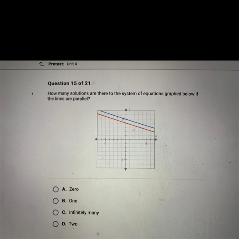 How many solutions are there to the system of equations graphed below if the lines-example-1