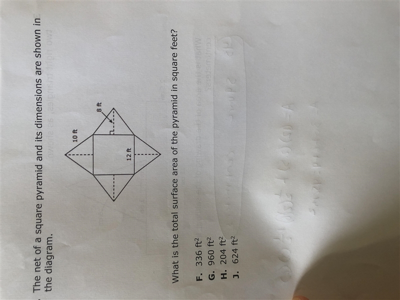 The net of square pyramid and its Dimensions are shown in the diagram.what is the-example-1