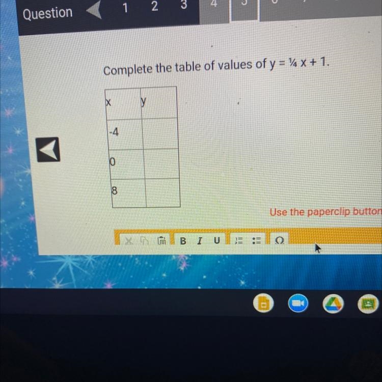 Complete the table of values of y = 14 x + 1.-example-1