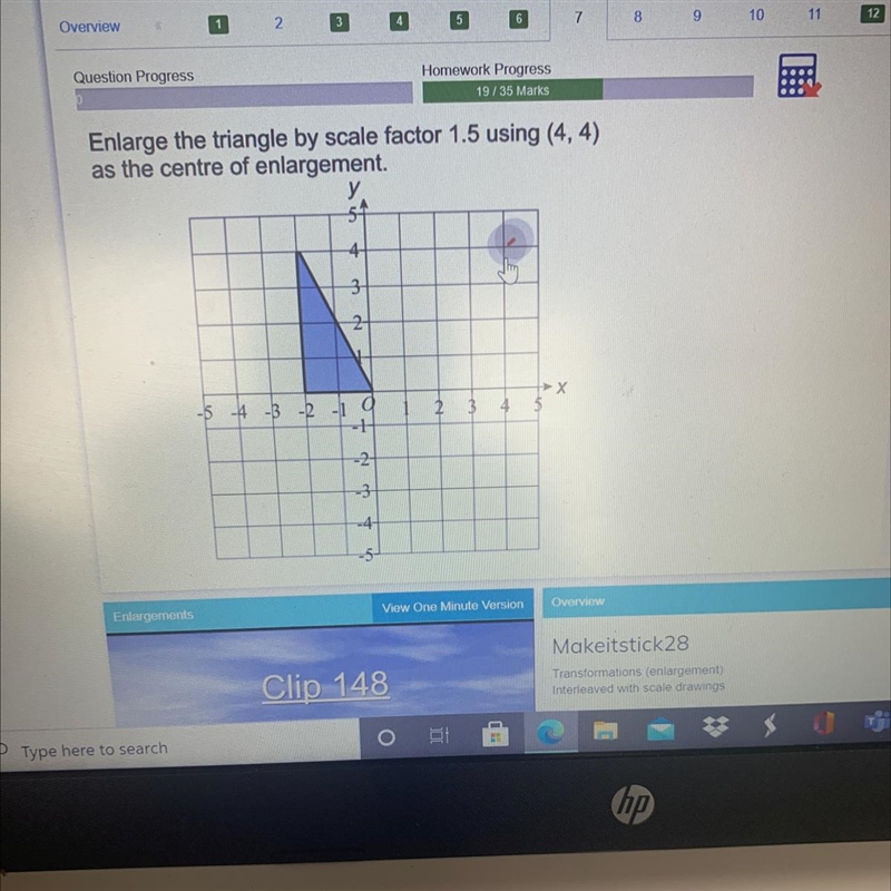 Enlarge the triangle by scale factor 1.5 using (4,4) as the centre of enlargement-example-1