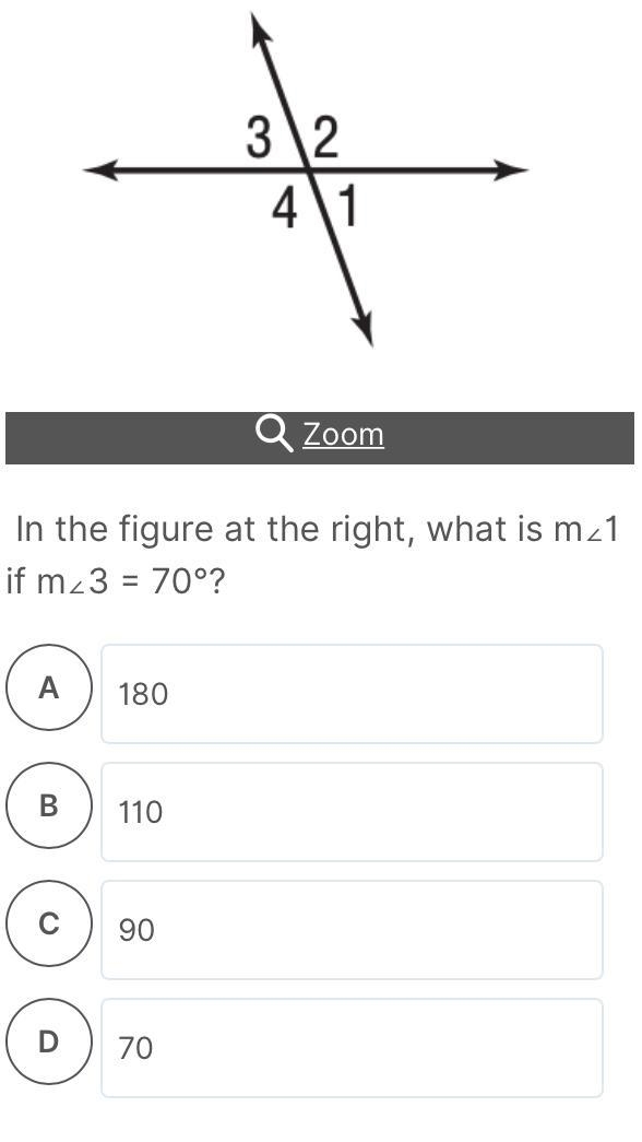 In the figure at the right what is m < 1 if m < 3= 70 degrees-example-1