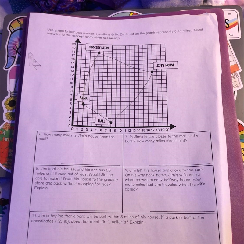 Utop you answer questions 8:10. Each unit on the graph represents 0.75 miles Round-example-1