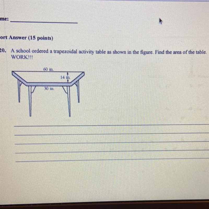 A school ordered a trapezoidal activity table as shown in the figure. Find the area-example-1