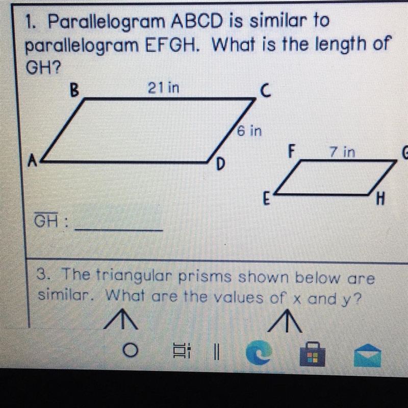 Parallelogram ABCD is similar to the parallelogram EFGH. What is the length of GH-example-1