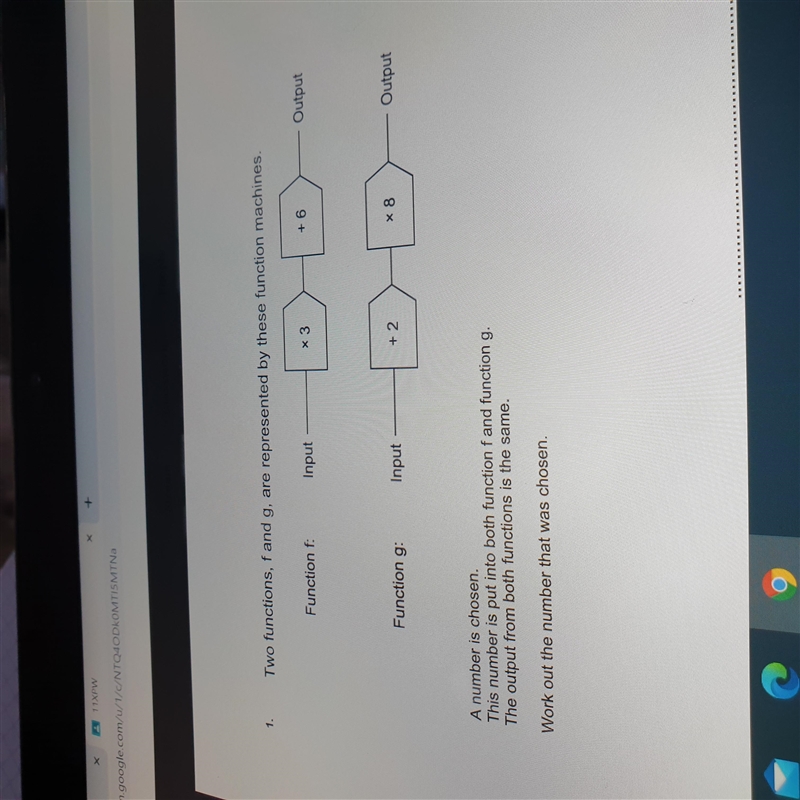 Two functions, f and g, are represented by these function machines.-example-1