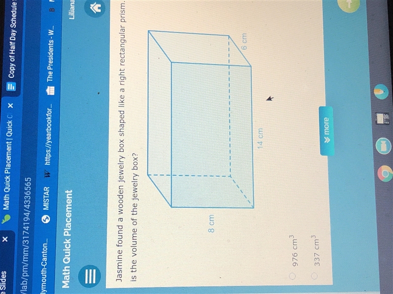 Jasmine found a wooden jewelry box shaped like a right rectangular prism what is the-example-1