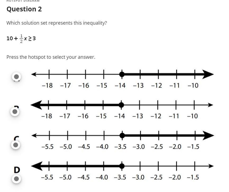 A, B, C or D? Which solution set represents this inequality?-example-1