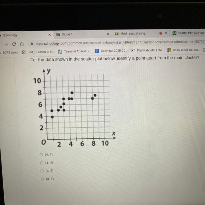 For the data shown in the scatter plot below, identify a point apart from the main-example-1