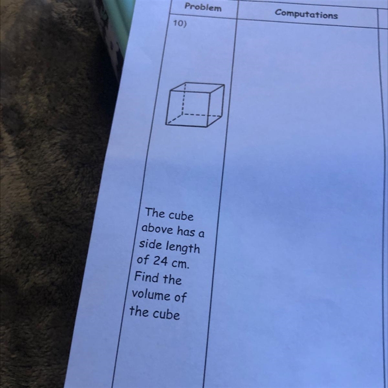 The cube above has a side length of 24 cm Find the volume of the cube-example-1