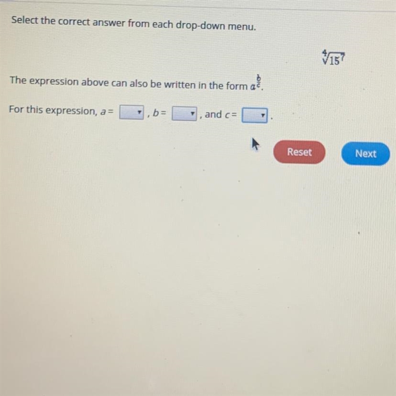 Select the correct answer from each drop-down menu. 157 The expression above can also-example-1