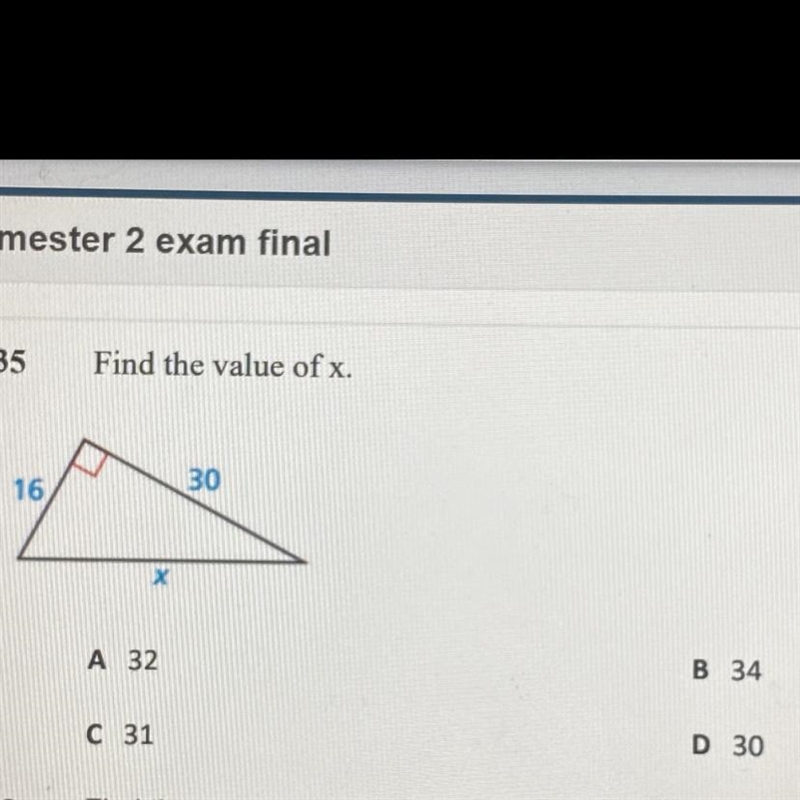 35 Find the value of x. 30 16 Х-example-1