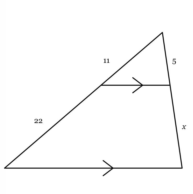 Use the side-splitter theorem to solve for x in the triangle below.-example-1