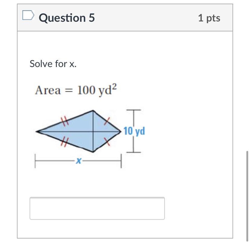 Solve for x. Area = 100yd^2-example-1