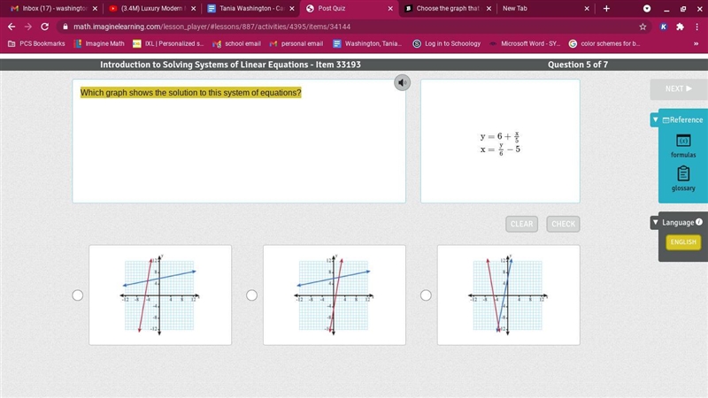 Which graph shows the solution to this system of equations?-example-1