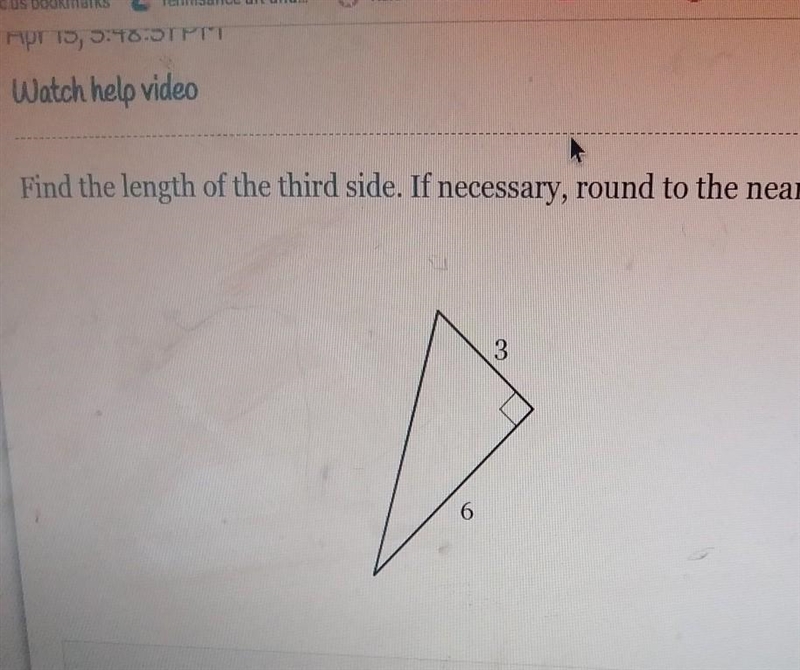 Find the length of the third side. If necessary, round to the nearest tenth. 3 6​-example-1