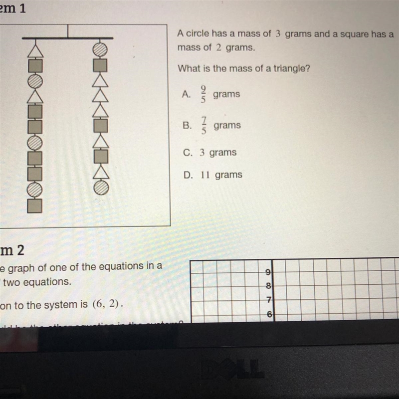 A circle has a mass of 3 grams and a square has a mass of 2 grams. What is the mass-example-1