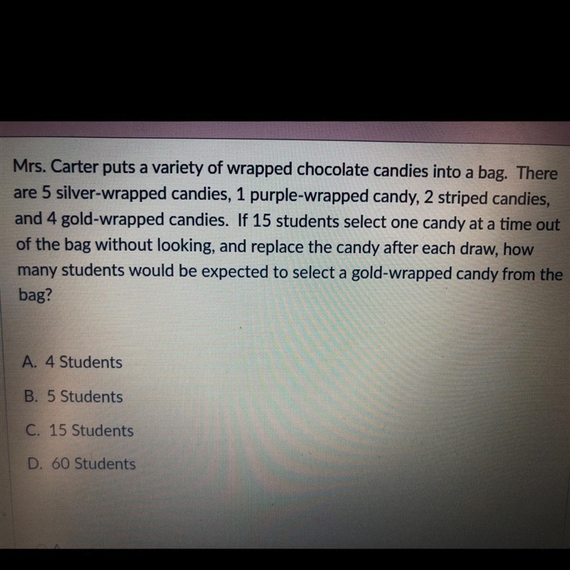 20 POINTS HELP QUICKLY Mrs. Carter puts a variety of wrapped chocolate candies into-example-1