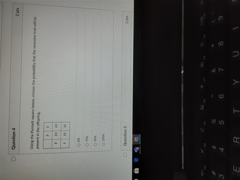 Using the punnett square below, choose the probability that the recessive trait will-example-1