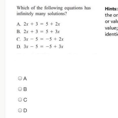 Which of the following has infinitely many solutions-example-1