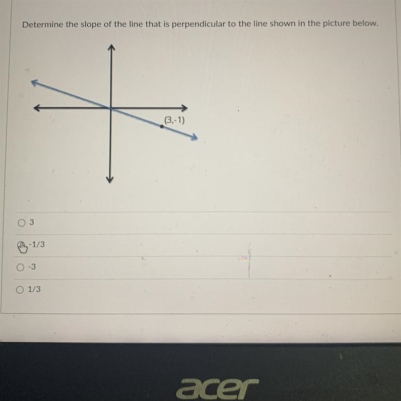 Determine the slope of the line that is perpendicular to the line shown in the picture-example-1