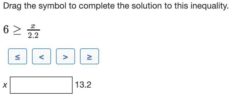 Drag the symbol to complete the solution to this inequality.-example-1