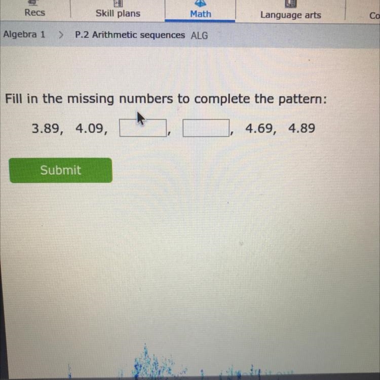 Fill in the missing numbers to complete the pattern: 3.89, 4.09, 4.69, 4.89-example-1