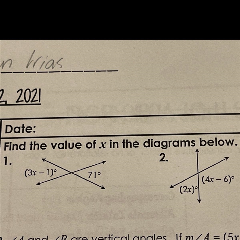 Find the value of x in the diagrams below-example-1