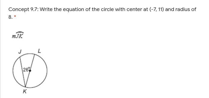 Concept 9.7: Write the equation of the circle with center at (-7, 11) and radius of-example-1