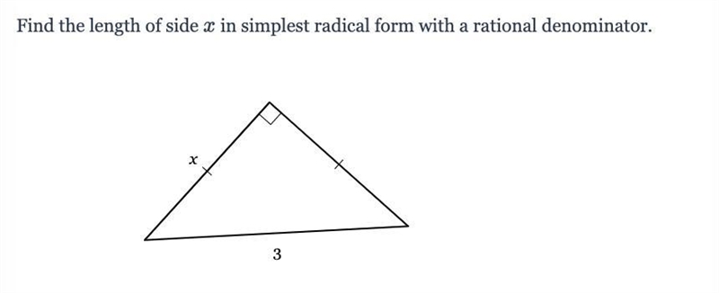 Find the length of side xx in simplest radical form with a rational denominator.-example-1