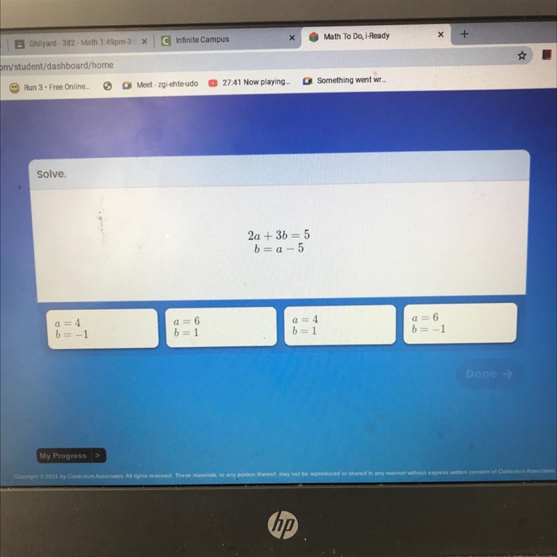 2a + 3b = 5 b = a - 5 How would I solve this ?-example-1