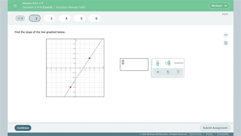 Find the slope of the line on the graph below: Slope-example-1