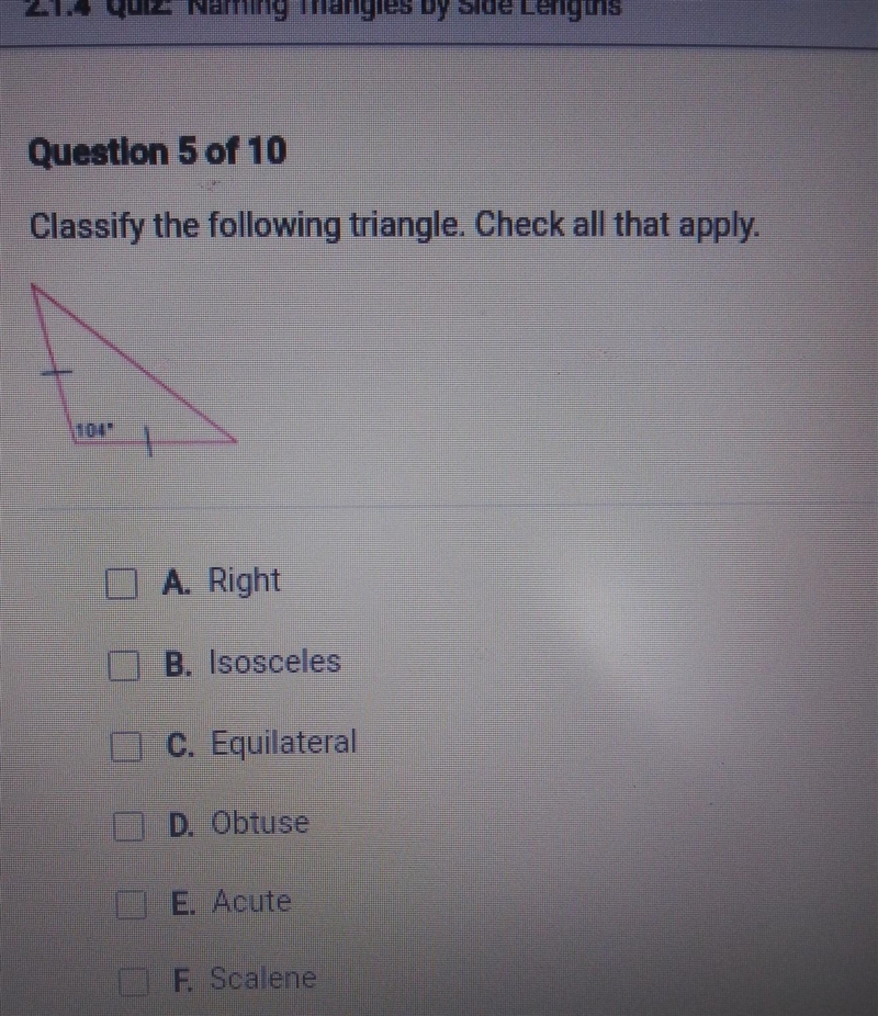 Help me with this please. classify the following triangle A.right B.isosceles C.equilateral-example-1