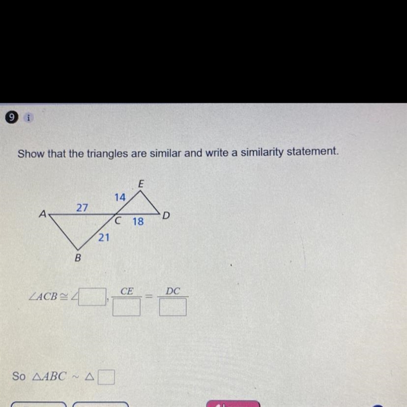 Show that the triangles are similar in write a similarity statement￼￼ (100 points-example-1