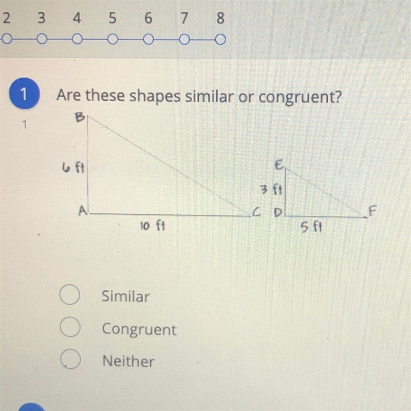 Are These shapes similar or congruent-example-1