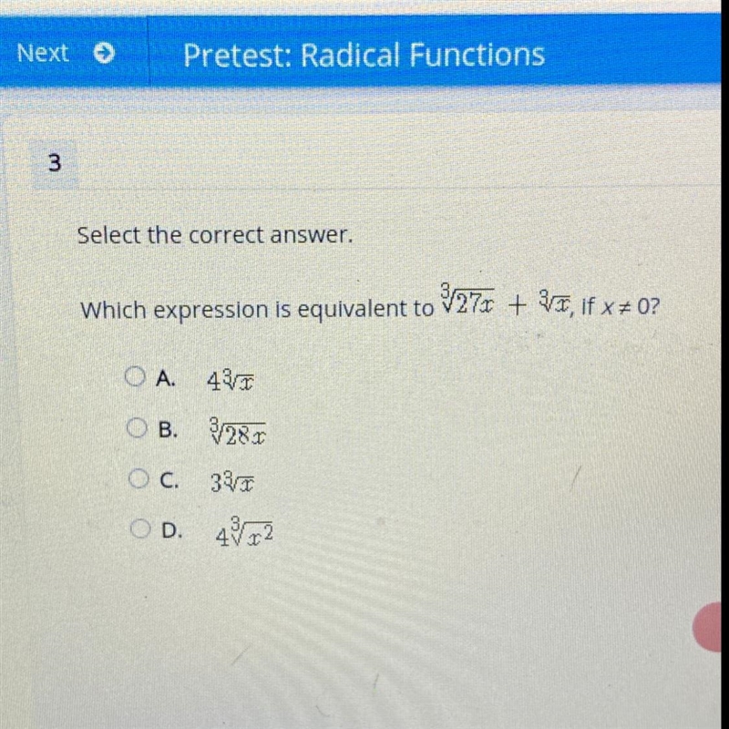 Select the correct answer. Which expression is equivalent to (in picture)-example-1