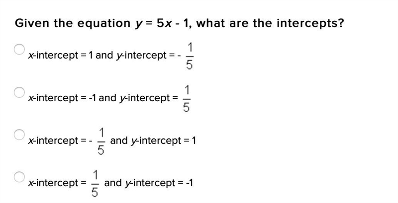 (40 points) !!! Super easy math question Given the equation y = 5x - 1, what are the-example-1