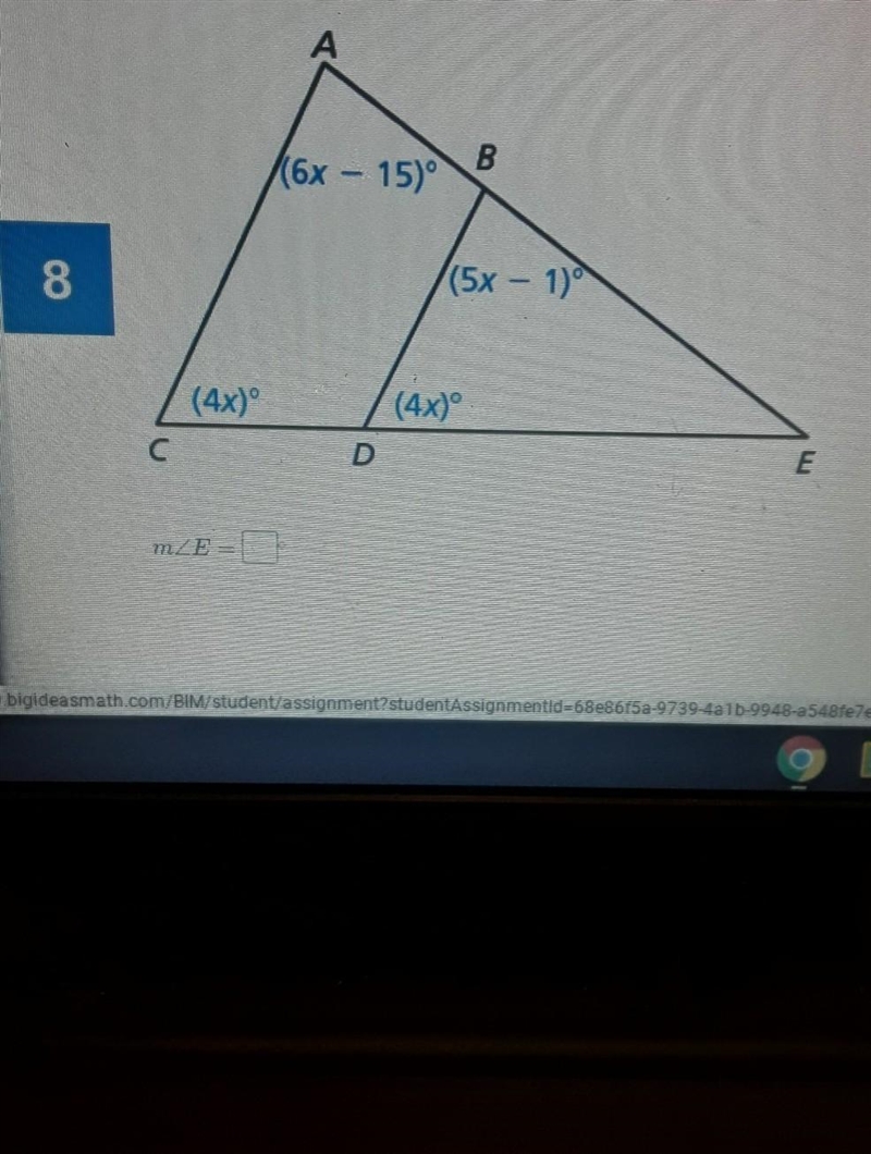 Help I need to find measure of m<E asap.​-example-1