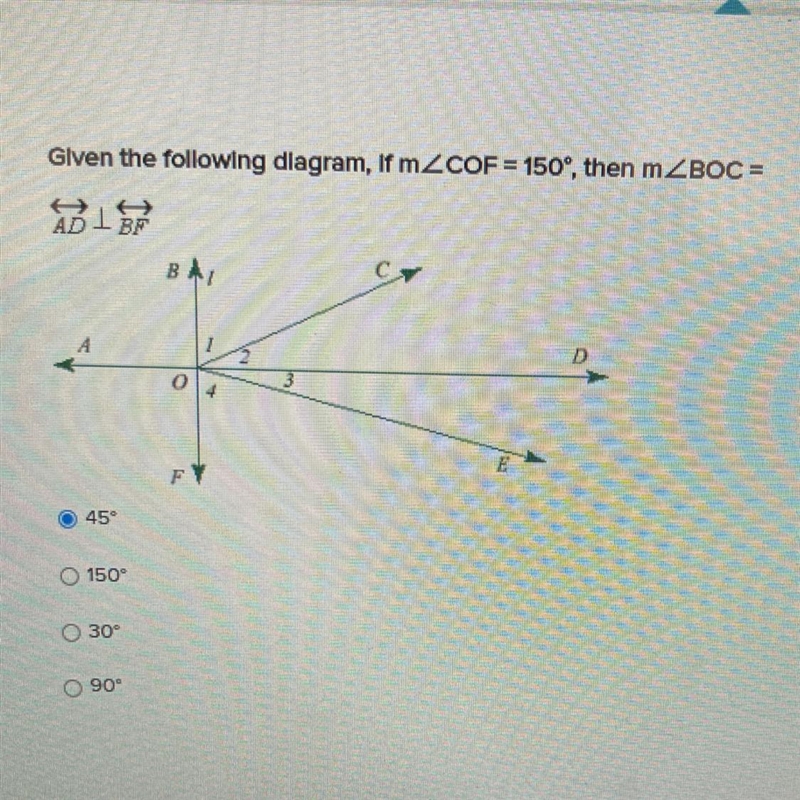 Glven the following diagram, IfmXCOF = 150°, then mZBOC = ADIS B D-example-1